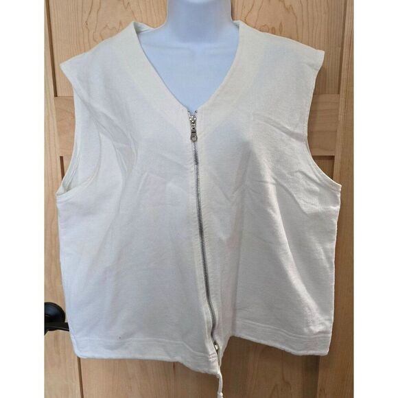 Womens Silverwear Ivory Cotton Sleeveless Zip-Up Vest Size L Swim cover - Picture 1 of 7